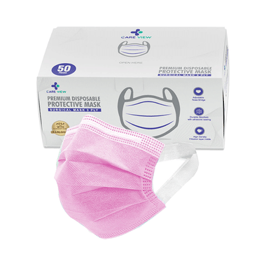 Care View 3 Ply Premium Disposable Protective Surgical Face Mask With Ear Loops Pink