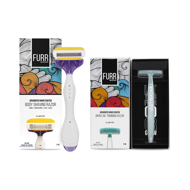 Furr by Pee Safe Combo Pack of Advanced Nano Coated Bikini Line Trimming Razor & Advanced Nano Coated Body Shaving Razor