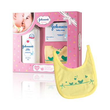 Johnson's Baby Care Collection Gift Box With Organic Cotton Bib- 3 Gift Items
