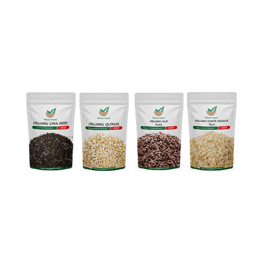 Mewar Impex Combo Pack Of Organic White Sesame Tilli Seed, Organic Chia Seed, Organic Quinoa Seed & Organic Alsi Flax Seed (100gm Each)
