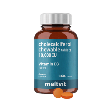 Meltvit Vitamin D3 Cholecalciferol 10000IU for Immunity, Bones, Joints, Muscles & Teeth | Flavour Chewable Tablet Orange