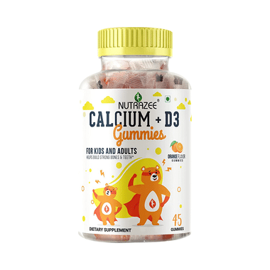 Nutrazee Calcium + D3 Gummies for Kids & Adults | Promotes Stronger Bones & Teeth | Flavour Orange