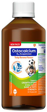 Ostocalcium B12 with Vitamin D3 | For Bones & Teeth Strength | Flavour Banana Syrup