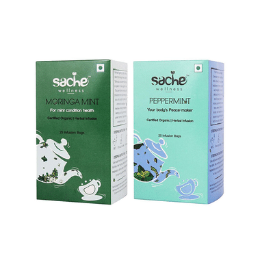 Sache Wellness Combo Pack Of Organic Moringa Mint 25 Infusion Bags & Peppermint 25 Infusion Bags