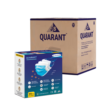 Quarant 3 Ply Disposable Surgical Face Mask With Adjustable Nose Pin, UV Sterilized (100 Each) Free Size Blue