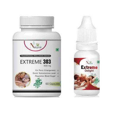 Natural Combo Pack of Extreme 303, 500mg Capsules (60) & Extreme Delight 15ml