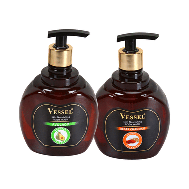 Vessel Combo Pack Of Natural Extracts Skin Nourishing Body Wash Gel With Kesar Chandan And Avocado (500ml Each)