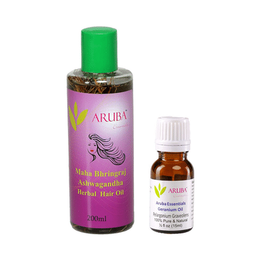 Aruba Essentials Combo Pack Of Herbal Hair Oil 200ml And Geranium Oil 15ml