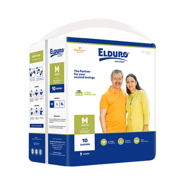 Elduro Unisex Adult Diaper, Wetness Indicator, All Night Protection, High Absorbency (10 Each) Medium