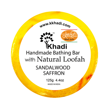 Khadi India Sandalwood Saffron Natural Loofah Handmade Bathing Bar