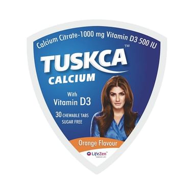 Tuskca Calcium With Vitamin D3 (500 IU) | Sugar Free | Flavour Orange Chewable Tablet