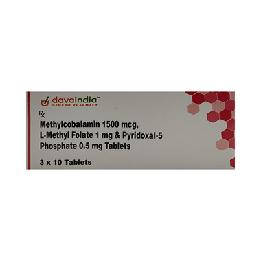 DavaIndia L-Methyl Folate+Methylcobalamin+Pyridoxal-5-phasphate 1mg/1500mcg/0.5mg Tablet