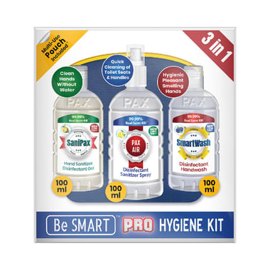 Paxchem 3 In 1 Be Smart Pro Hygiene Kit - SaniPax Hand Sanitizer Disinfectant Gel, PaxAir Disinfectant Sanitizer Spray, Smart Wash Disinfectant Handwash (100ml Each)