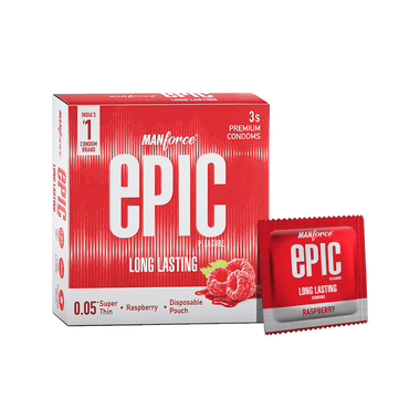 Manforce Epic Pleasure Long Lasting Premium Condom with Disposable Pouch | Flavour Raspberry