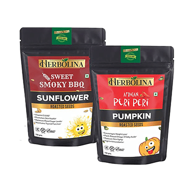 Herbolina Combo Pack of Pumpkin & Sunflower Roasted Seeds (150gm Each) African Peri Peri & Sweet Smoky BBQ