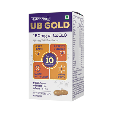 Jubilant Nutrihance UB Gold 150mg Of CoQ10 With ALA & Vitamin D3 | Veg Softgel For Heart & Nerve Health