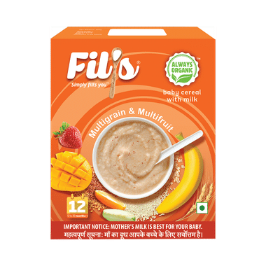 Fil's Organic Baby Cereal With Milk, Multi Grains & Multi Fruits, 12-24 Months + Multi Grains And Multi Fruits