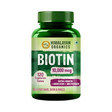 Himalayan Organics Biotin 10000mcg | With Keratin, Amino Acids & Multivitamin For Healthy Hair, Skin & Nails | Veg Tablet