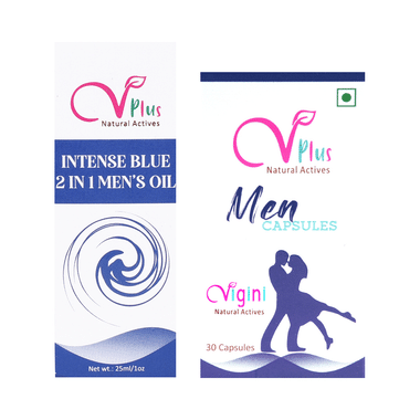 Vigini VPlus Natural Actives Combo Pack Of Intense Blue 2 In 1 Men's Oil 25ml & Men 30 Capsule