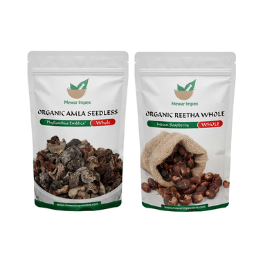 Mewar Impex Combo Pack Of Organic Amla Seedless Whole & Organic Reetha Whole (100gm Each)