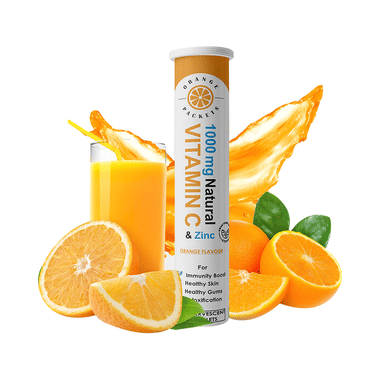 Orange Packets Natural Vitamin C & Zinc for Immunity, Detoxification, Skin & Gum Health | Flavour Orange Effervescent Tablet