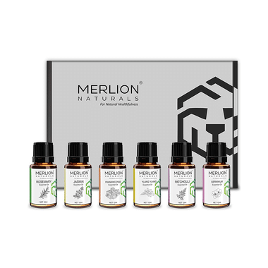 Merlion Naturals Rosemary, Jasmin, Frankincense, Ylang Ylang, Patchouli, Geranium Essential Oil (12ml Each)