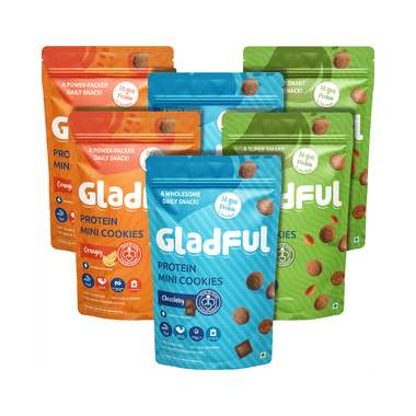 Gladful Combo Pack Of 2 Protein Mini Cookies Orange,  2 Protein Mini Cookies Chocolate And 2 Protein Mini Cookies Almond (75gm Each)