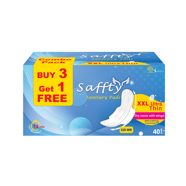 Saffty Sanitary Pads XXL Ultra Thin Over Night Buy 3 Get 1 Free Pack