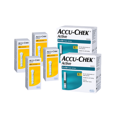Accu-Chek Combo Pack Of 2 Pack Active Test Strip (100 Each) & 4 Pack Softclix Lancet (25 Each)