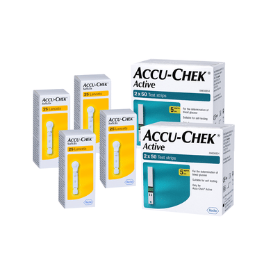 Accu-Chek Combo Pack of 2 Pack Active Test Strip (100 Each) & 4 Pack Softclix Lancet (25 Each)