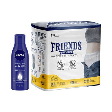 Combo Pack of Friends Premium 10 Adult Dry Pants, XL & Nivea Body Milk Nourishing Lotion 200ml