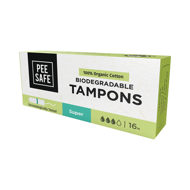 Pee Safe 100% Organic Cotton Biodegradable Tampons Super