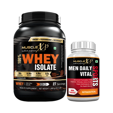 MuscleXP 100% Whey Isolate  1Kg, Double Chocolate With Men Daily Vital Sports Multivitamin 90 Tablets