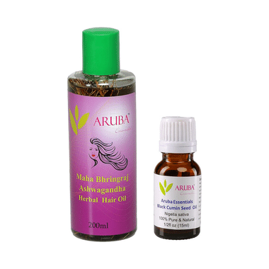 Aruba Essentials Combo Pack Of Maha Bhringraj Ashwagandha Herbal Hair Oil & Black Cumin Seed Oil