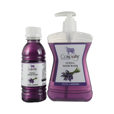 Cowpathy Combo Pack Of Herbal Hand Wash Bottle 250ml With Refill 200ml Lavender