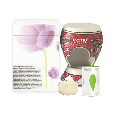 Aroma Treasures Candle Ceramic Diffuser (With 2 Candles And 1 Bottle Of 10ml Lemongrass Pure Essential Oil)
