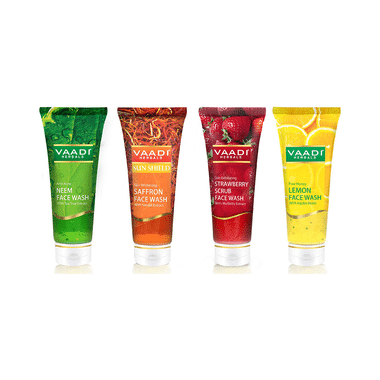 Vaadi Herbals Combo Pack Of Neem, Saffron, Strawberry And Lemon Face Wash Assorted