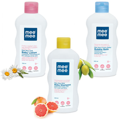 Mee Mee Combo Pack Of Baby Lotion, Baby Shampoo And Baby Bubble Bath (500ml Each)