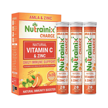 Nutrainix Charge Natural Vitamin C & Zinc Effervescent Tablet (20 Each) Orange
