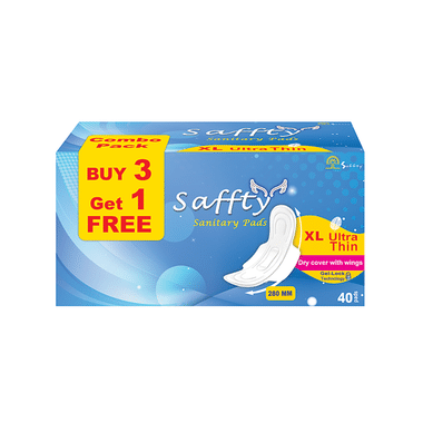 Saffty Sanitary Pads XL Ultra Thin Buy 3 Get 1 Free Pack