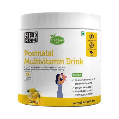 SheNeed Plant Based Postnatal Multivitamin Drink | Supports Lactation & Recovery | Flavour Lemon