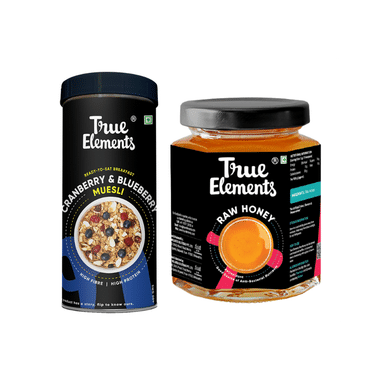 True Elements Combo Pack Of Cranberry & Blueberry Muesli 400gm And Raw Honey 350gm  For Healthy Heart