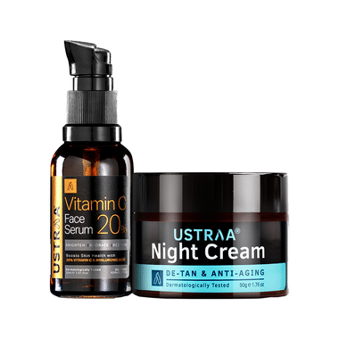 Ustraa Bright Skin Combo Pack Of Vitamin C Face Serum 30ml And De-Tan & Anti-Aging Night Cream 50gm