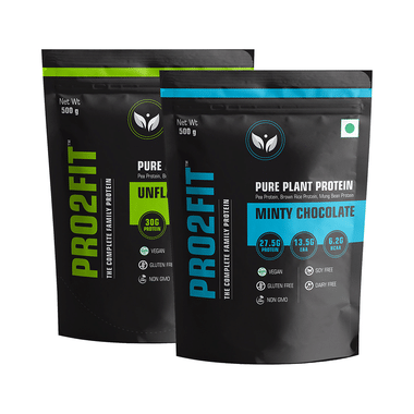 Pro2fit Unflavored & Minty Chocolate Pure Plant Protein (500gm Each)