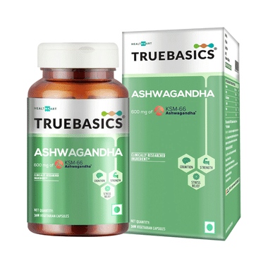 TrueBasics Ashwagandha 600mg | Veg Capsule For Brain, Strength & Stress Relief
