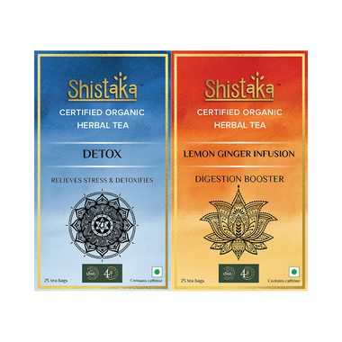 Shistaka Combo Pack Of Certified Organic Herbal Tea (1.8gm Each) Detox & Lemon Ginger Infusion