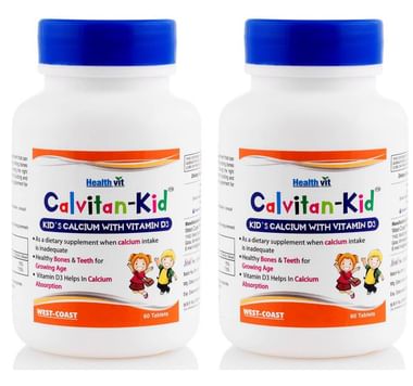 HealthVit Calvitan-Kid Tablet | With Calcium & Vitamin D | For Bones & Teeth Health | Pack Of 2
