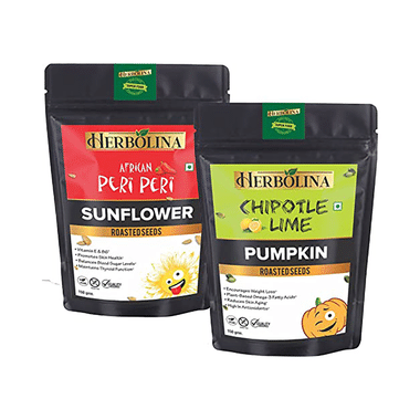 Herbolina Pumpkin & Sunflower Roasted Seeds (150gm Each) African Peri Peri & Chipotle Lime