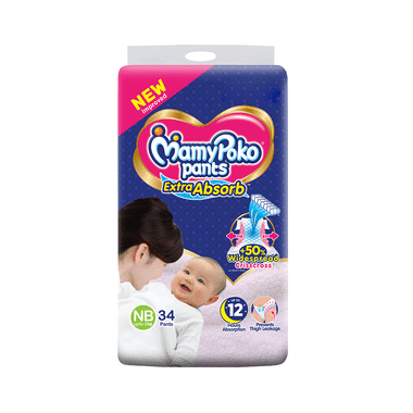 MamyPoko Extra Absorb Diaper Pants | For Up To 12 Hours Absorption | Size NB