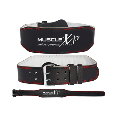 MuscleXP Leather Weight Lifting Gym Belt Black Small